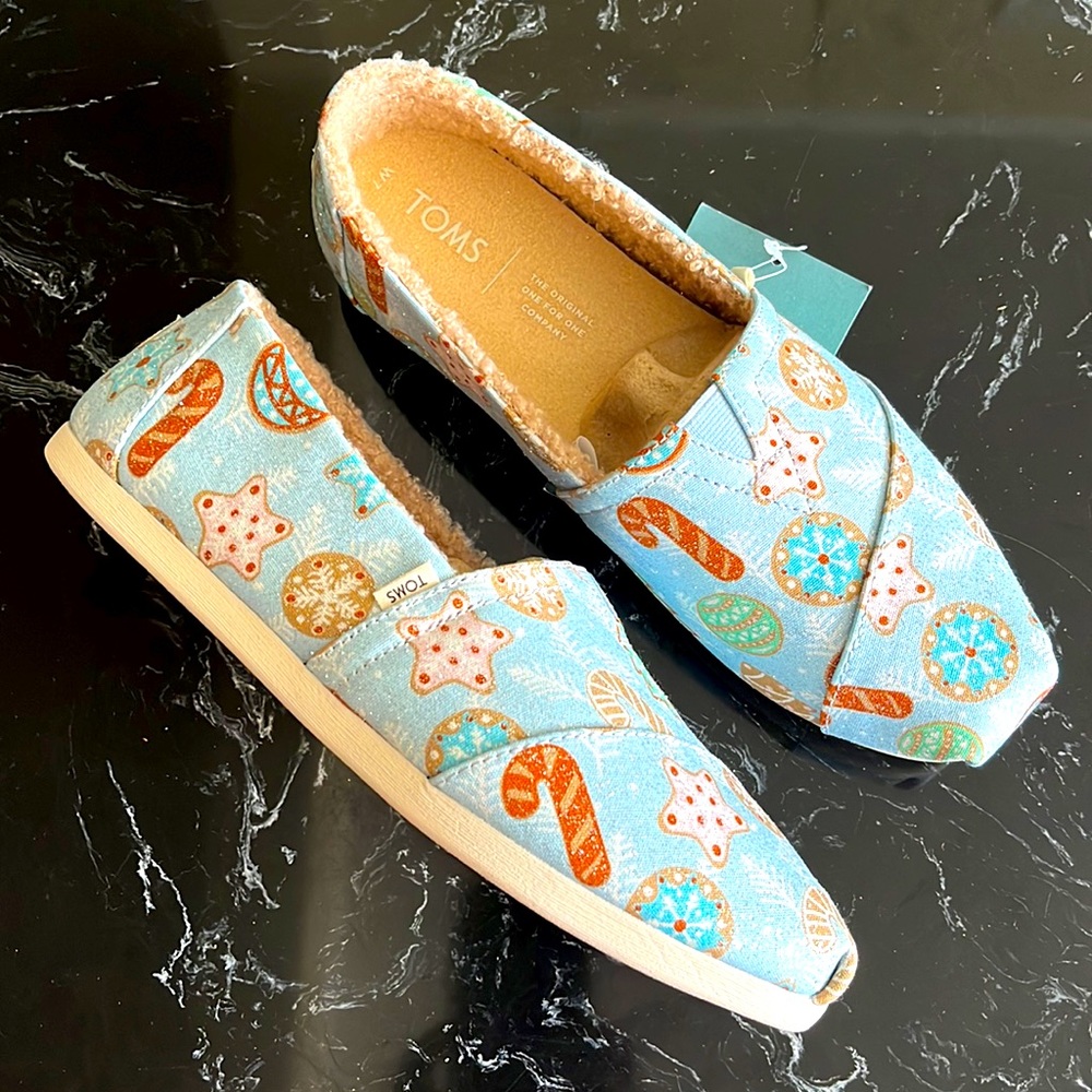 💙 Toms Baby Blue Glitter Sugar Cookies Faux Fur Alpargata Slippers Women-7-NWT